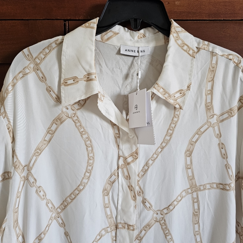 Anine Bing Women's Shirt with White and Tan Chain Design Size M/M, NWT
